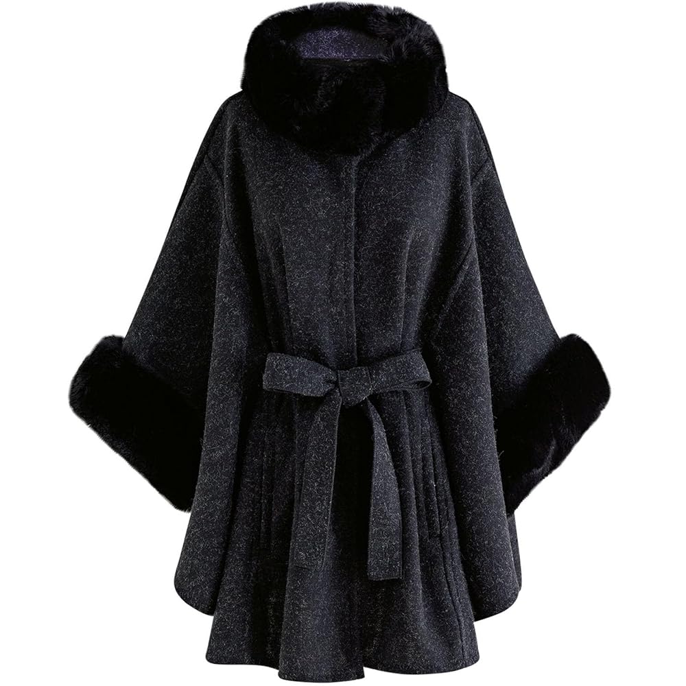 CHICWISH Women Bow Knot Faux Fur Poncho Cape Sleeve Solid
